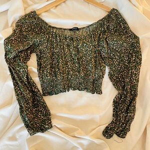 Ambiance Green Floral Off-Shoulder Blouse